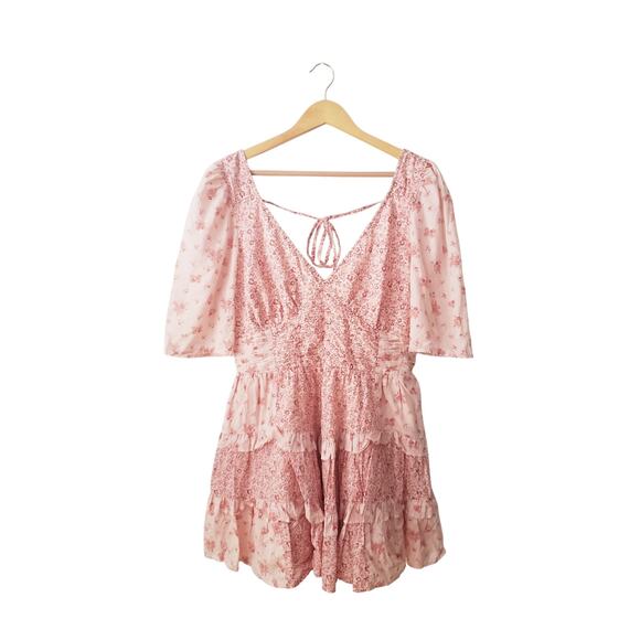American Eagle Floral Print Tiered Mini Dress Pink Size Large - Picture 1 of 8